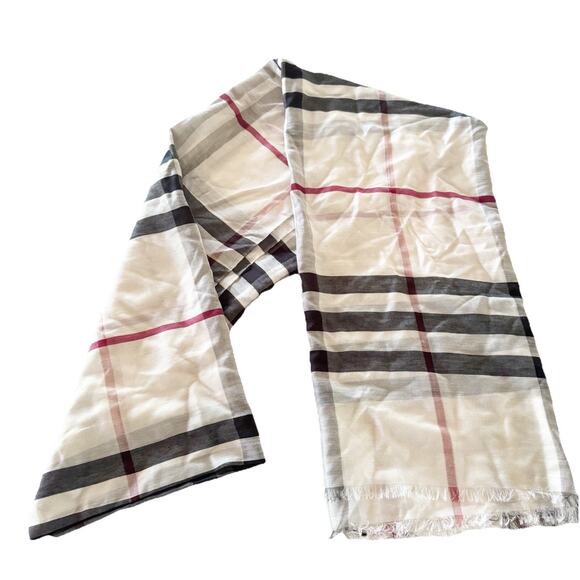 Burberry Giant Check Blanket Scarf Wool Silk Blend Sheer Stone Color - Picture 1 of 5
